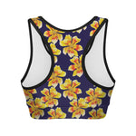 Yellow Watercolor Lily Pattern Print Women's Sports Bra