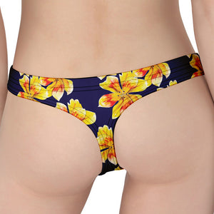 Yellow Watercolor Lily Pattern Print Women's Thong