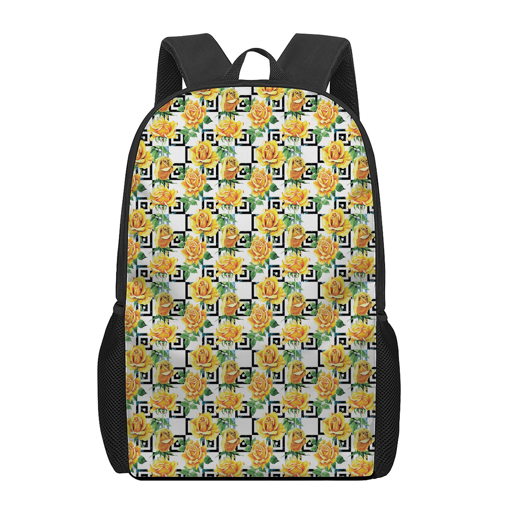 Yellow Watercolor Rose Print 17 Inch Backpack