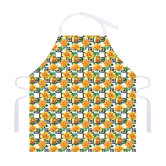 Yellow Watercolor Rose Print Adjustable Apron