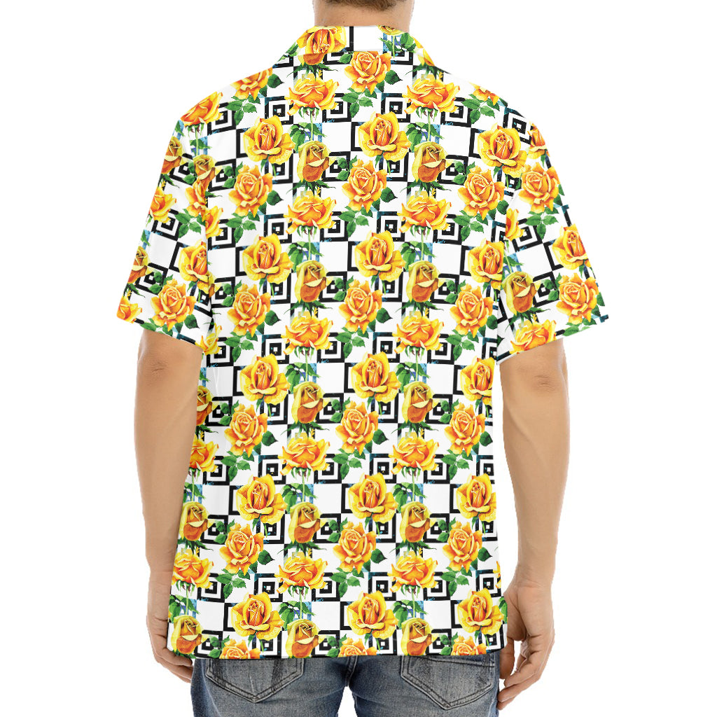 Yellow Watercolor Rose Print Aloha Shirt