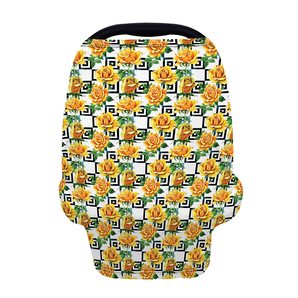 Yellow Watercolor Rose Print Baby Seat Cover