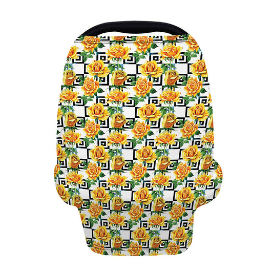 Yellow Watercolor Rose Print Baby Seat Cover