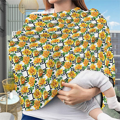 Yellow Watercolor Rose Print Baby Seat Cover