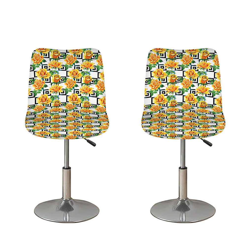 Yellow Watercolor Rose Print Bar Stool Covers