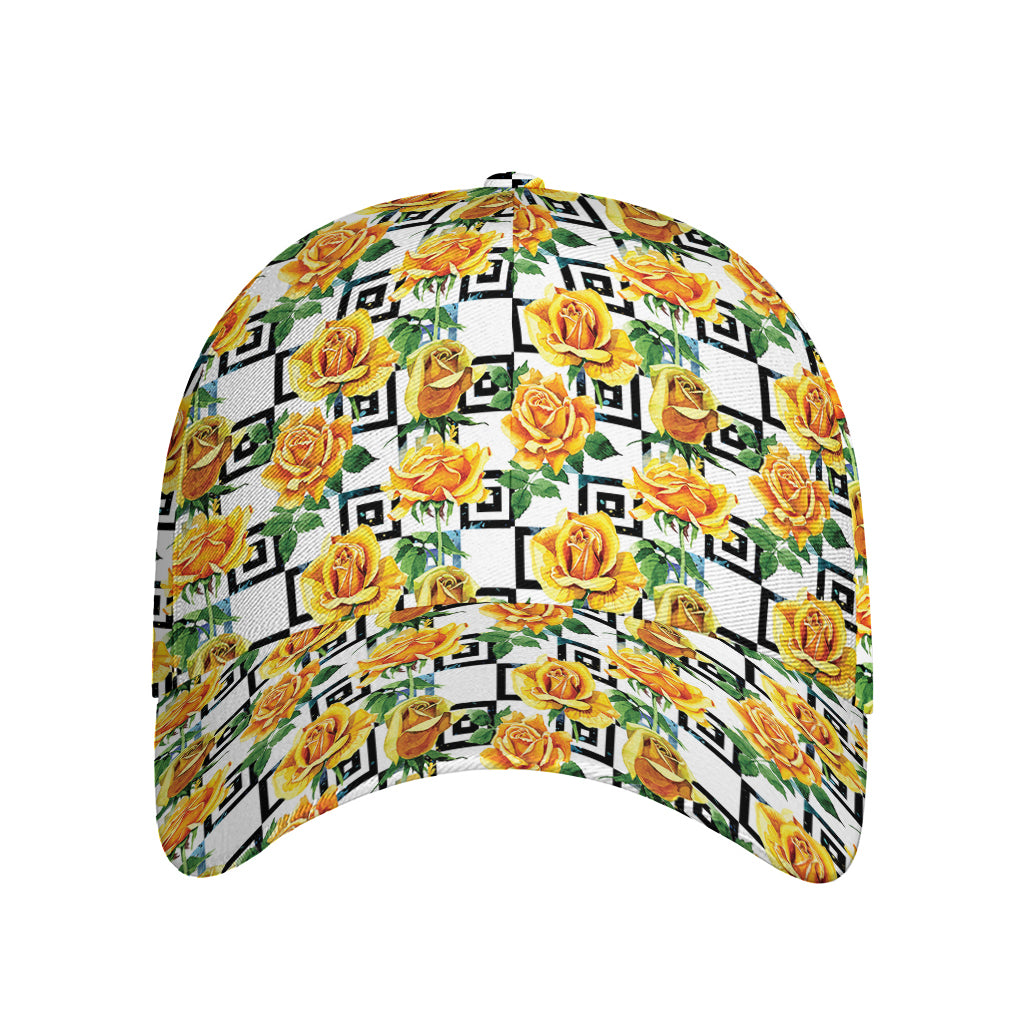 Yellow Watercolor Rose Print Baseball Cap