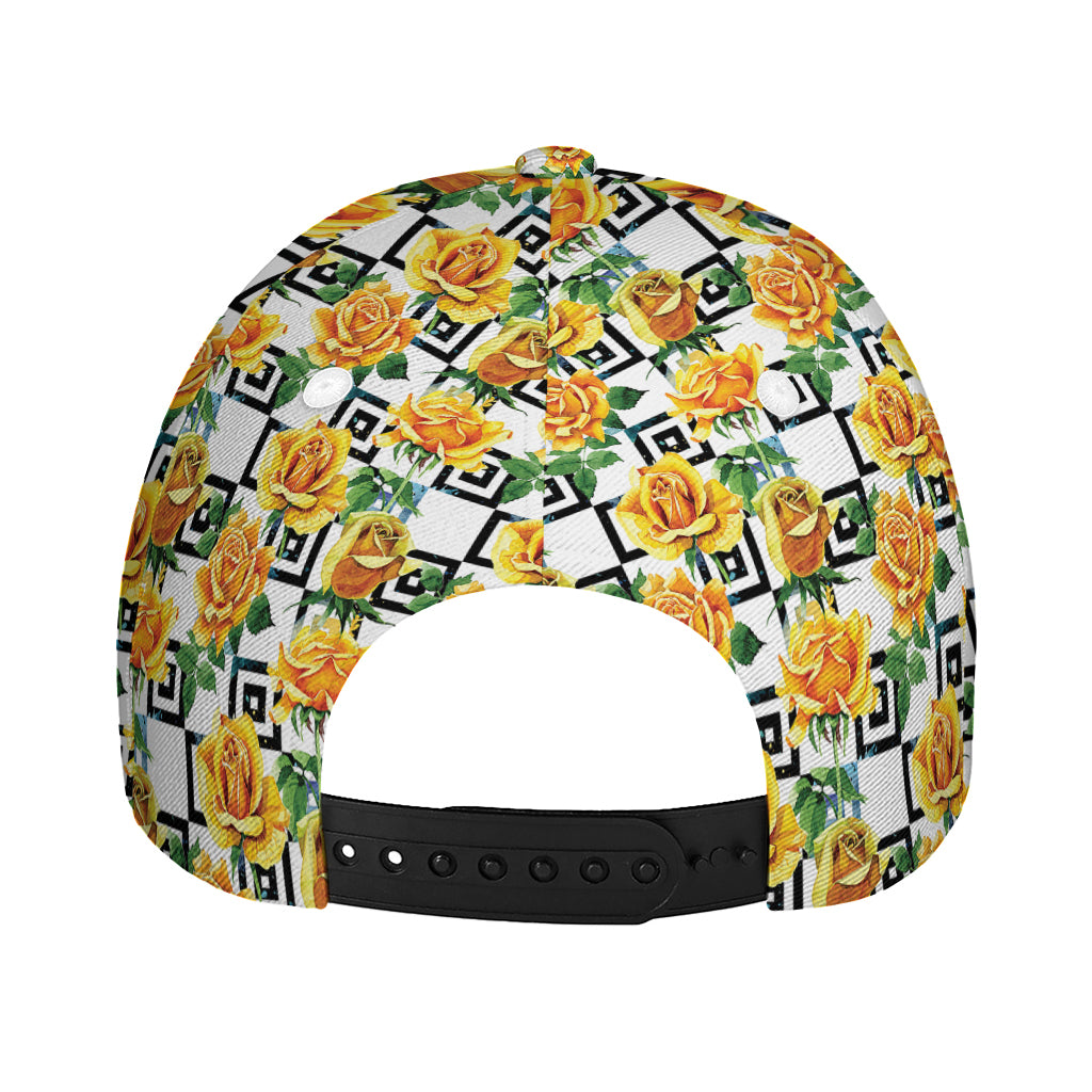 Yellow Watercolor Rose Print Baseball Cap
