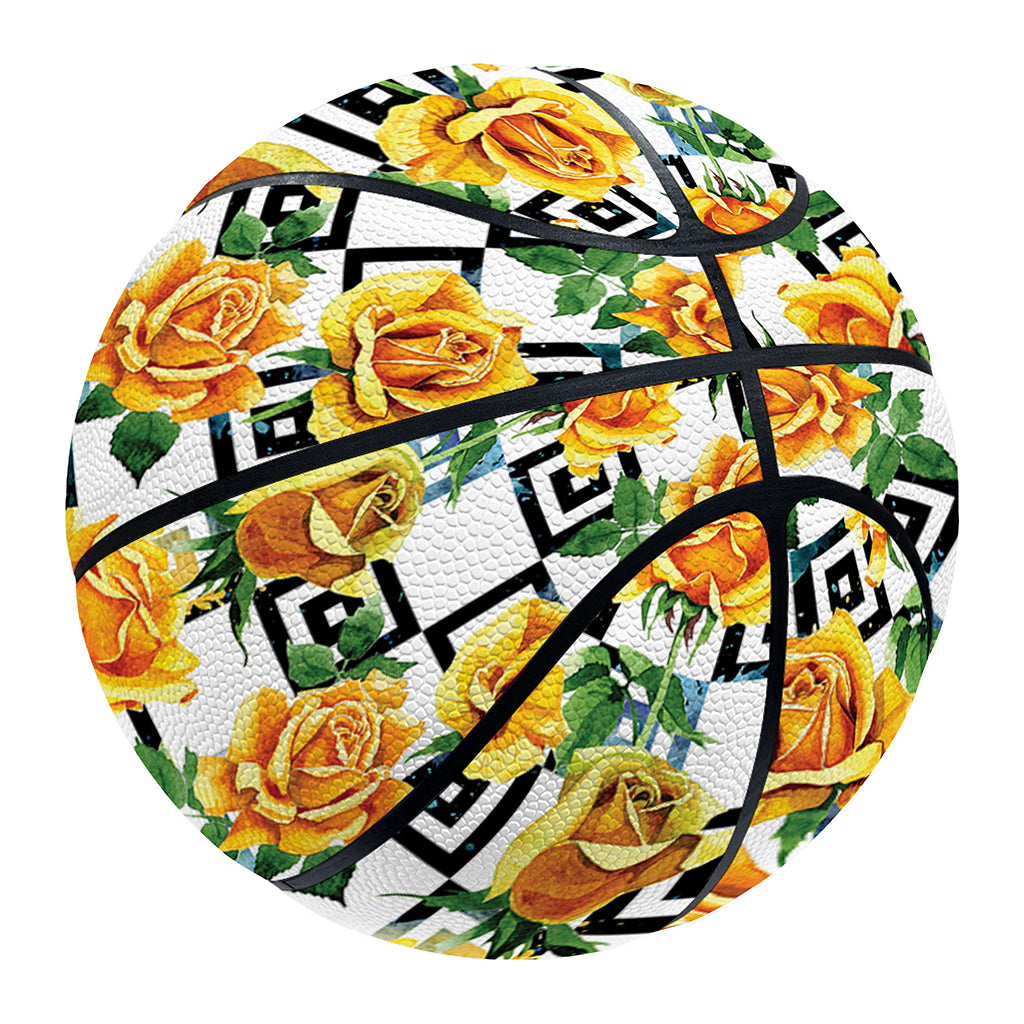 Yellow Watercolor Rose Print Basketball