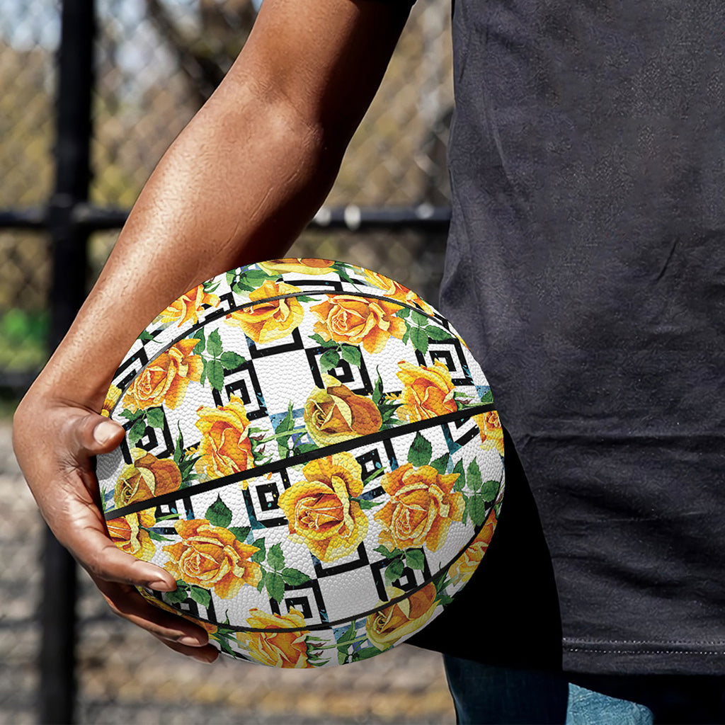 Yellow Watercolor Rose Print Basketball