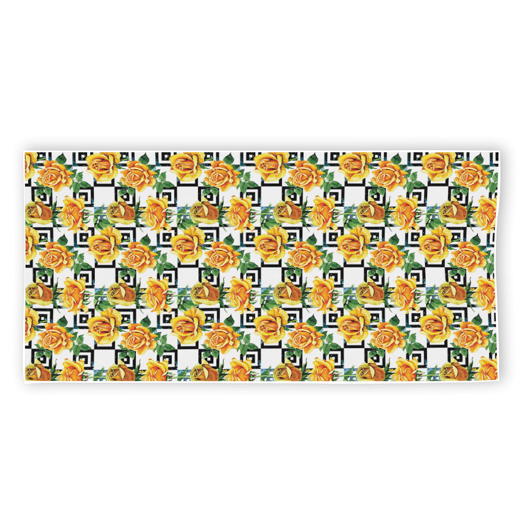 Yellow Watercolor Rose Print Beach Towel