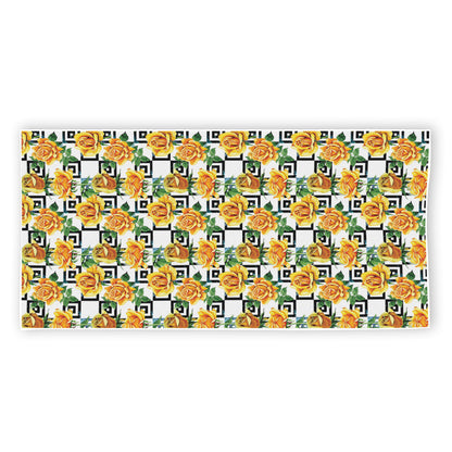 Yellow Watercolor Rose Print Beach Towel