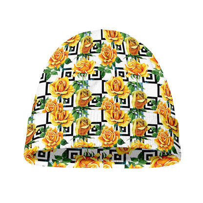 Yellow Watercolor Rose Print Beanie