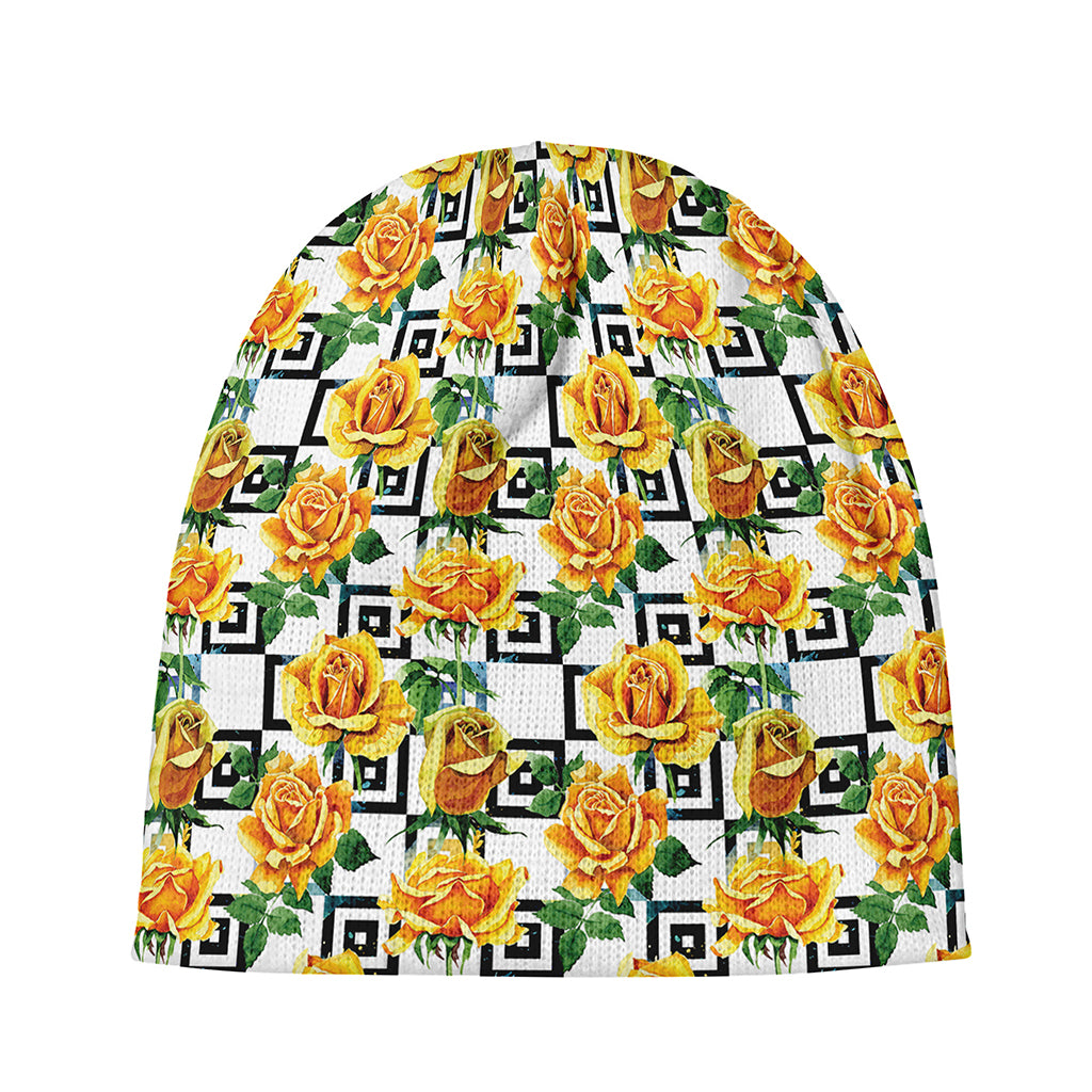 Yellow Watercolor Rose Print Beanie