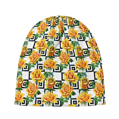 Yellow Watercolor Rose Print Beanie