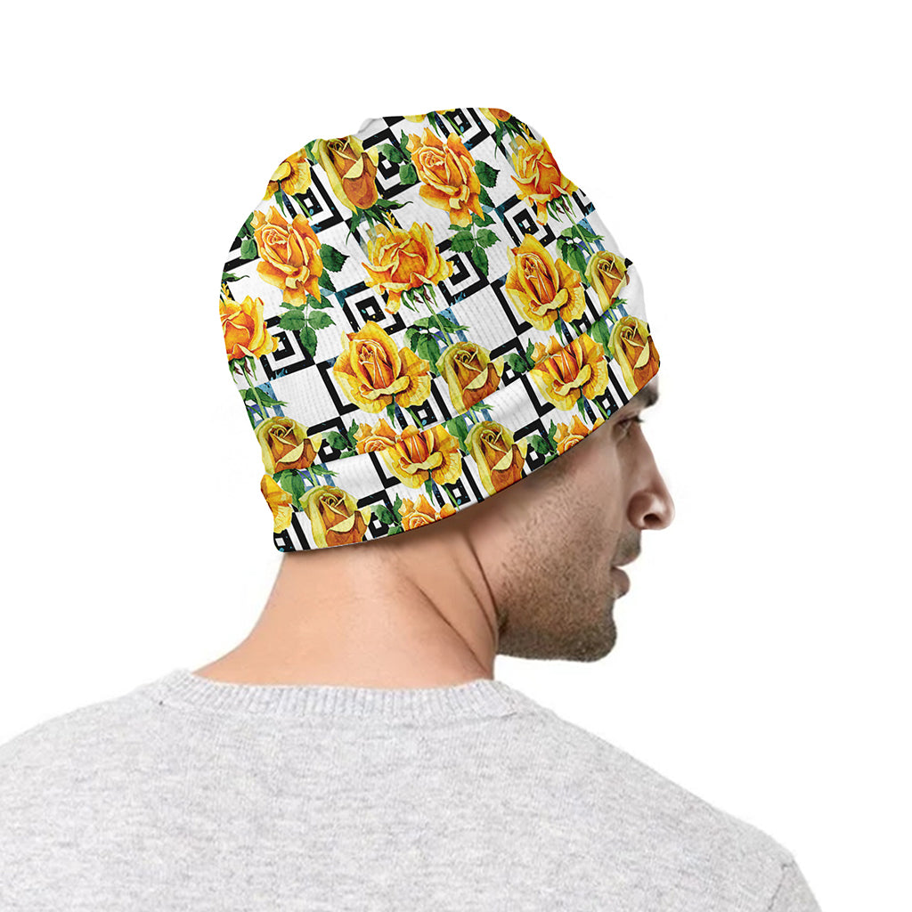 Yellow Watercolor Rose Print Beanie