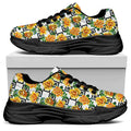 Yellow Watercolor Rose Print Black Chunky Shoes