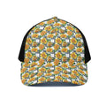 Yellow Watercolor Rose Print Black Mesh Trucker Hat