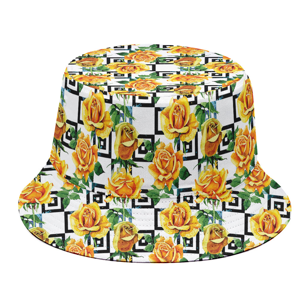 Yellow Watercolor Rose Print Bucket Hat