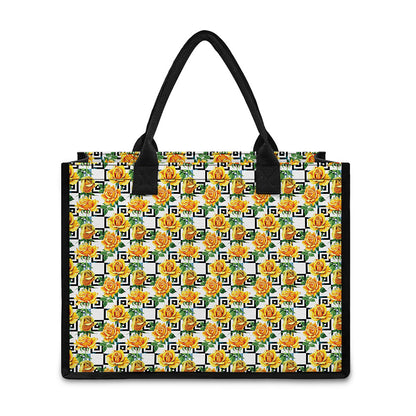 Yellow Watercolor Rose Print Canvas Tote Bag