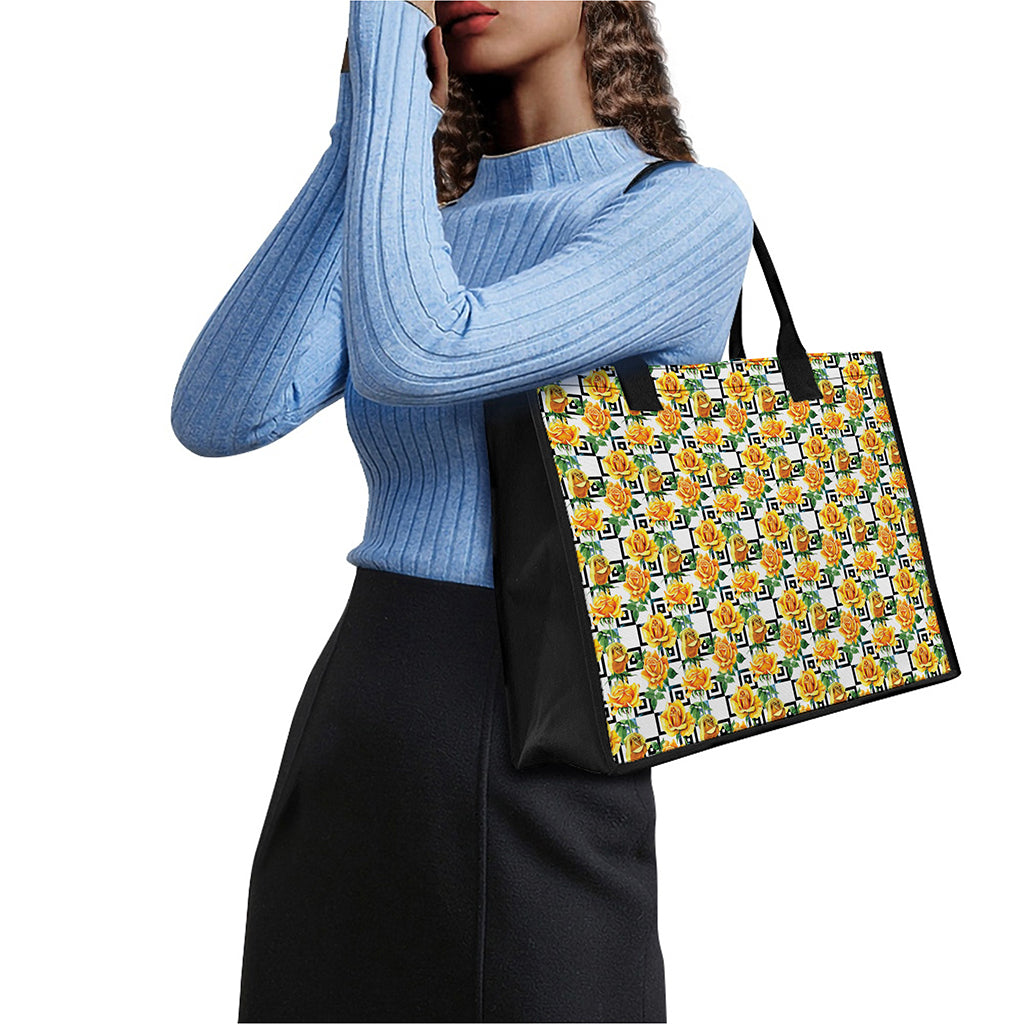 Yellow Watercolor Rose Print Canvas Tote Bag