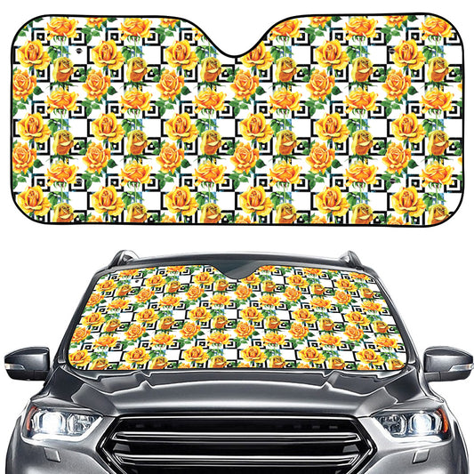 Yellow Watercolor Rose Print Car Windshield Sun Shade