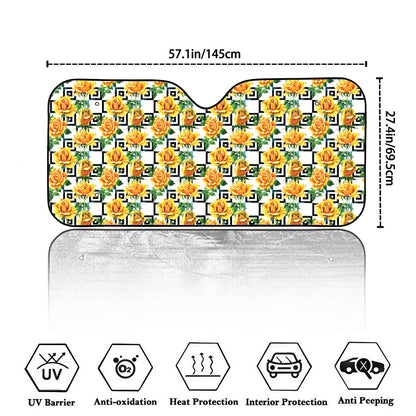 Yellow Watercolor Rose Print Car Windshield Sun Shade