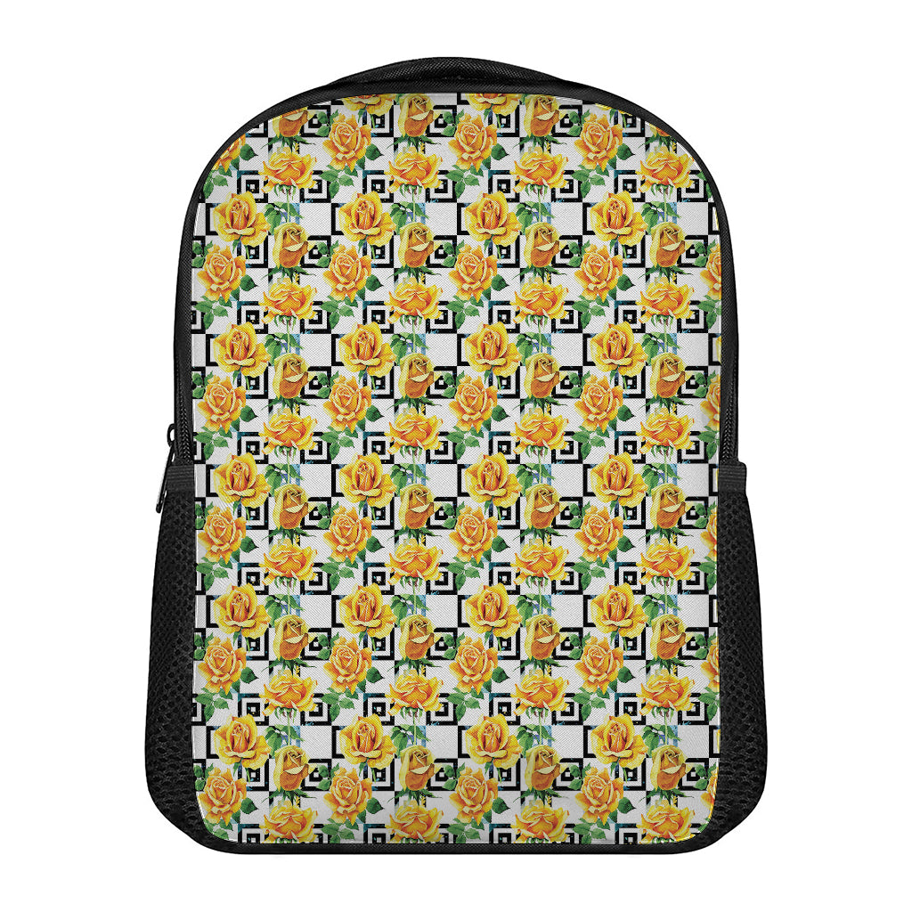 Yellow Watercolor Rose Print Casual Backpack
