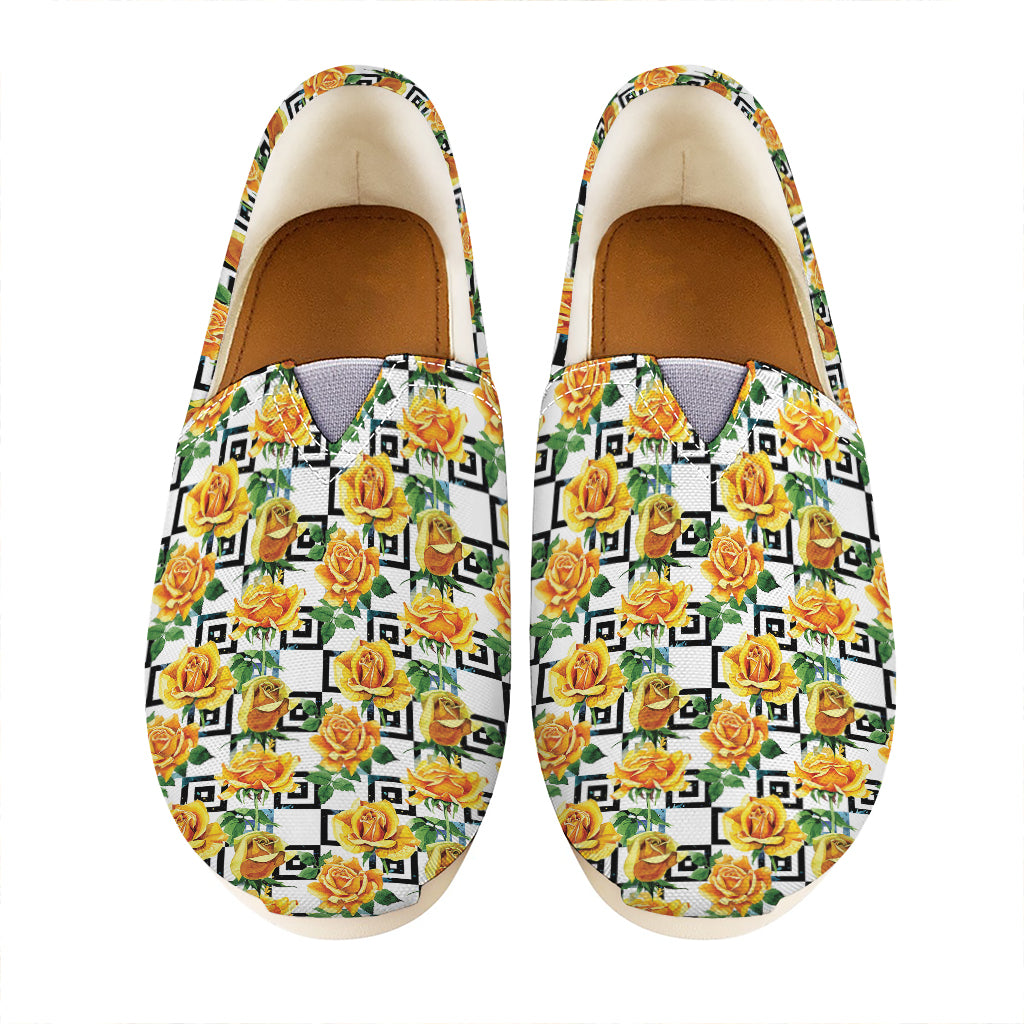 Yellow Watercolor Rose Print Casual Shoes