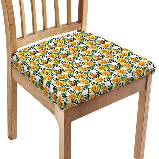 Yellow Watercolor Rose Print Chair Cushion Cover