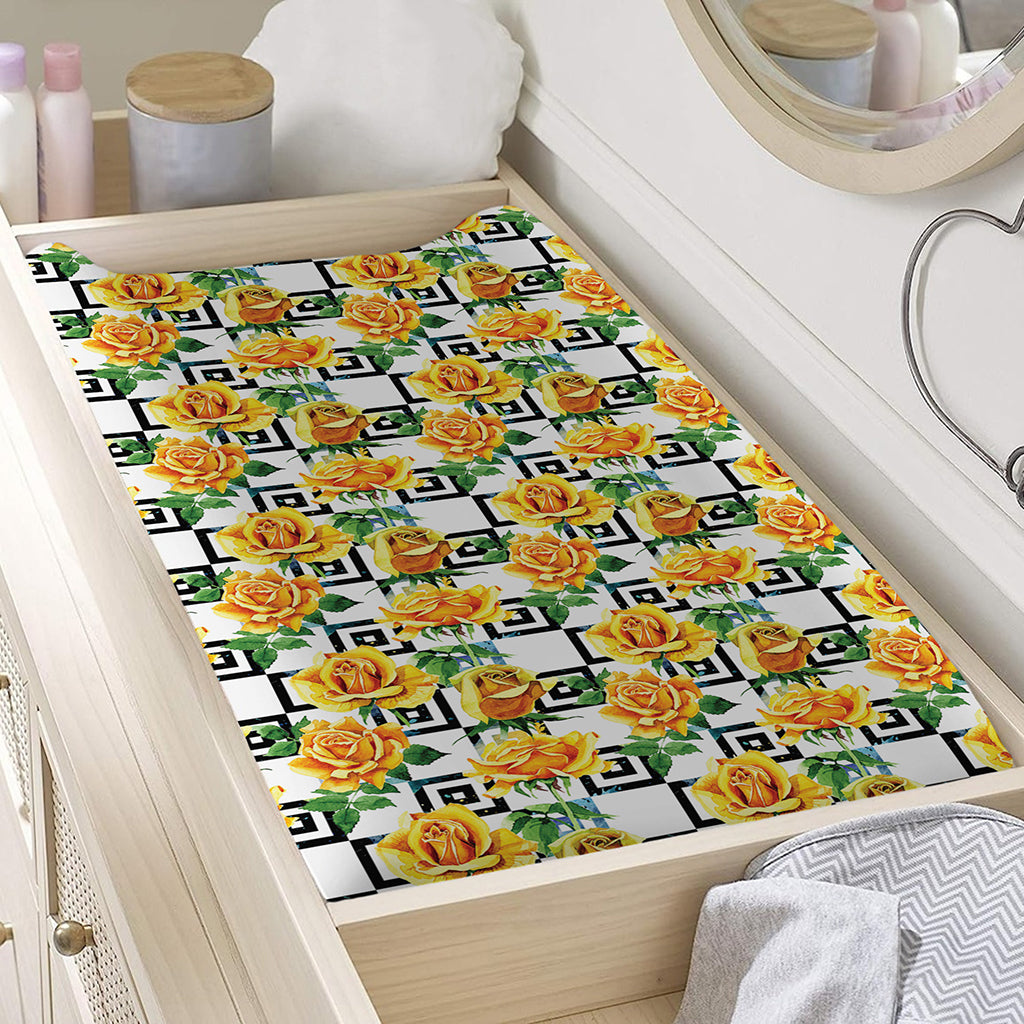 Yellow Watercolor Rose Print Changing Pad Cover