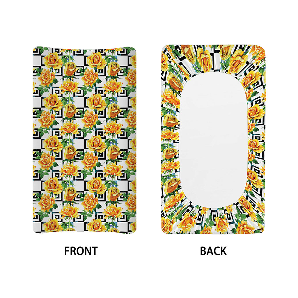 Yellow Watercolor Rose Print Changing Pad Cover