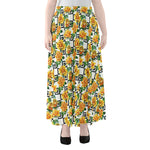 Yellow Watercolor Rose Print Chiffon Maxi Skirt