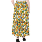 Yellow Watercolor Rose Print Chiffon Maxi Skirt
