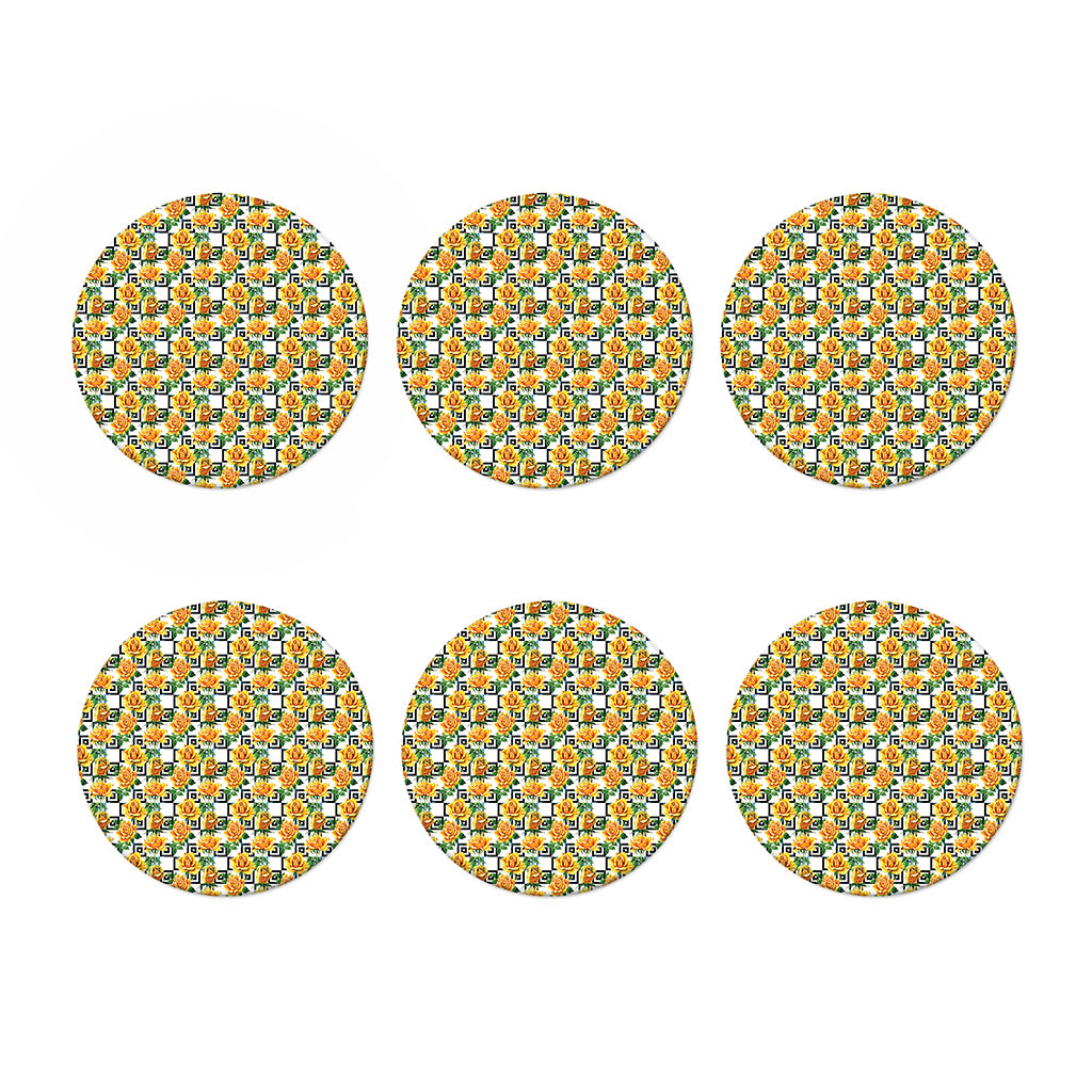 Yellow Watercolor Rose Print Coaster Set