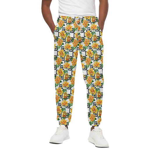 Yellow Watercolor Rose Print Cotton Pants