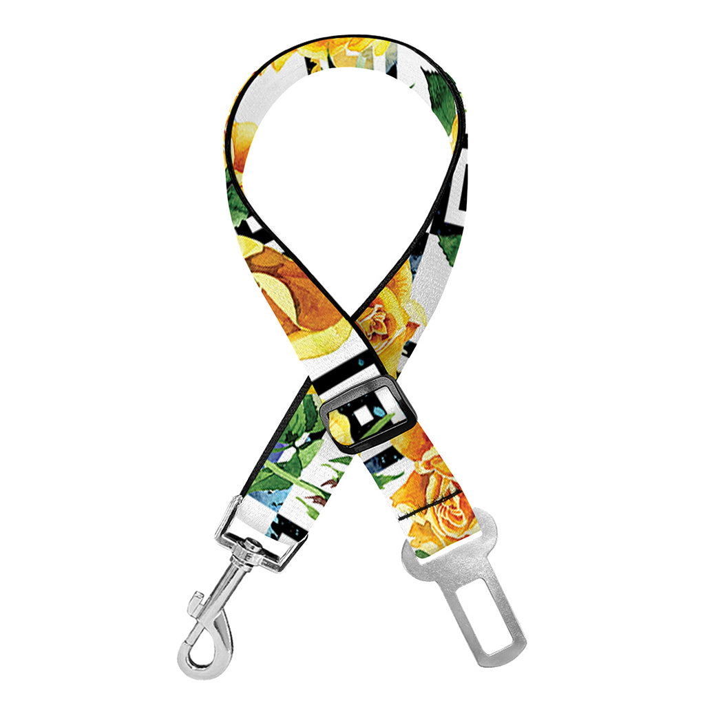 Yellow Watercolor Rose Print Dog Seat Belt