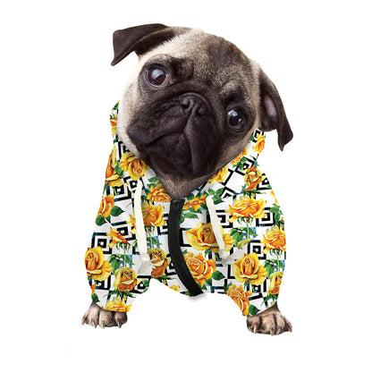Yellow Watercolor Rose Print Dog Zip Up Hoodie