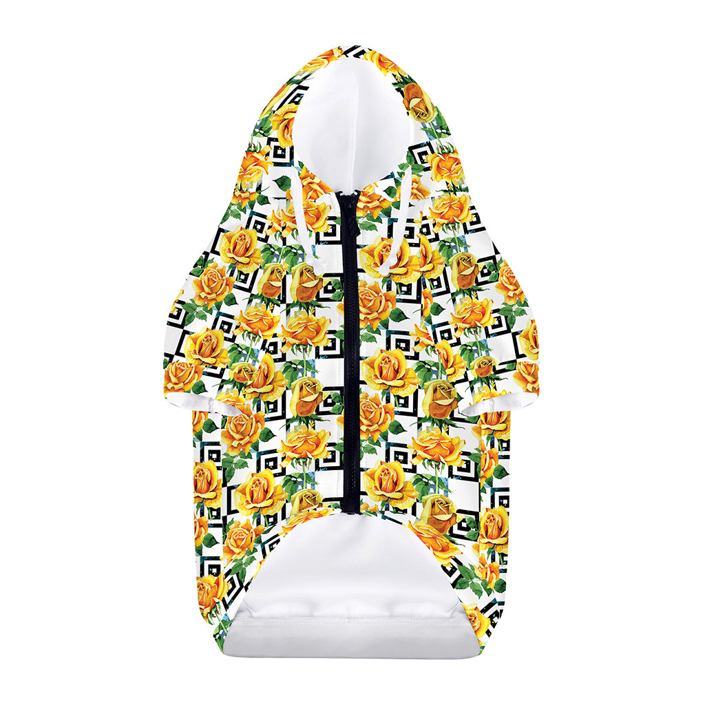 Yellow Watercolor Rose Print Dog Zip Up Hoodie