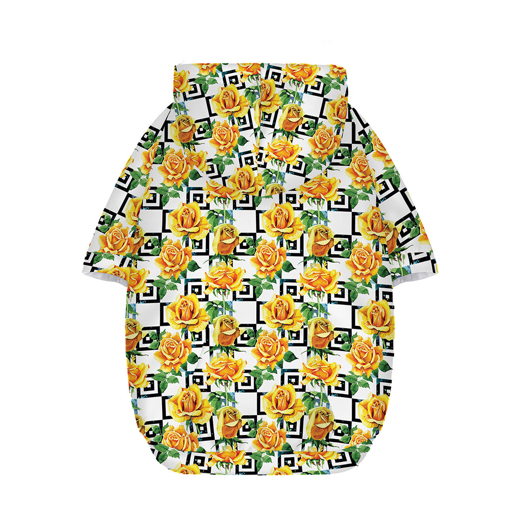Yellow Watercolor Rose Print Dog Zip Up Hoodie