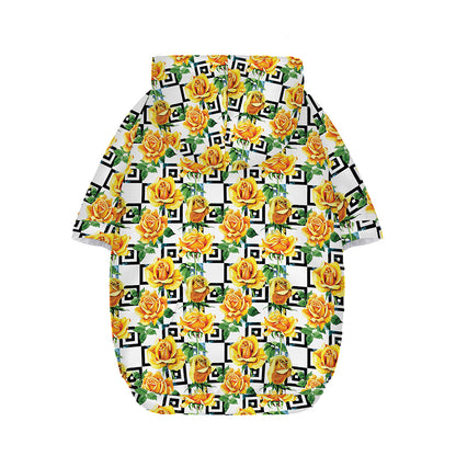 Yellow Watercolor Rose Print Dog Zip Up Hoodie