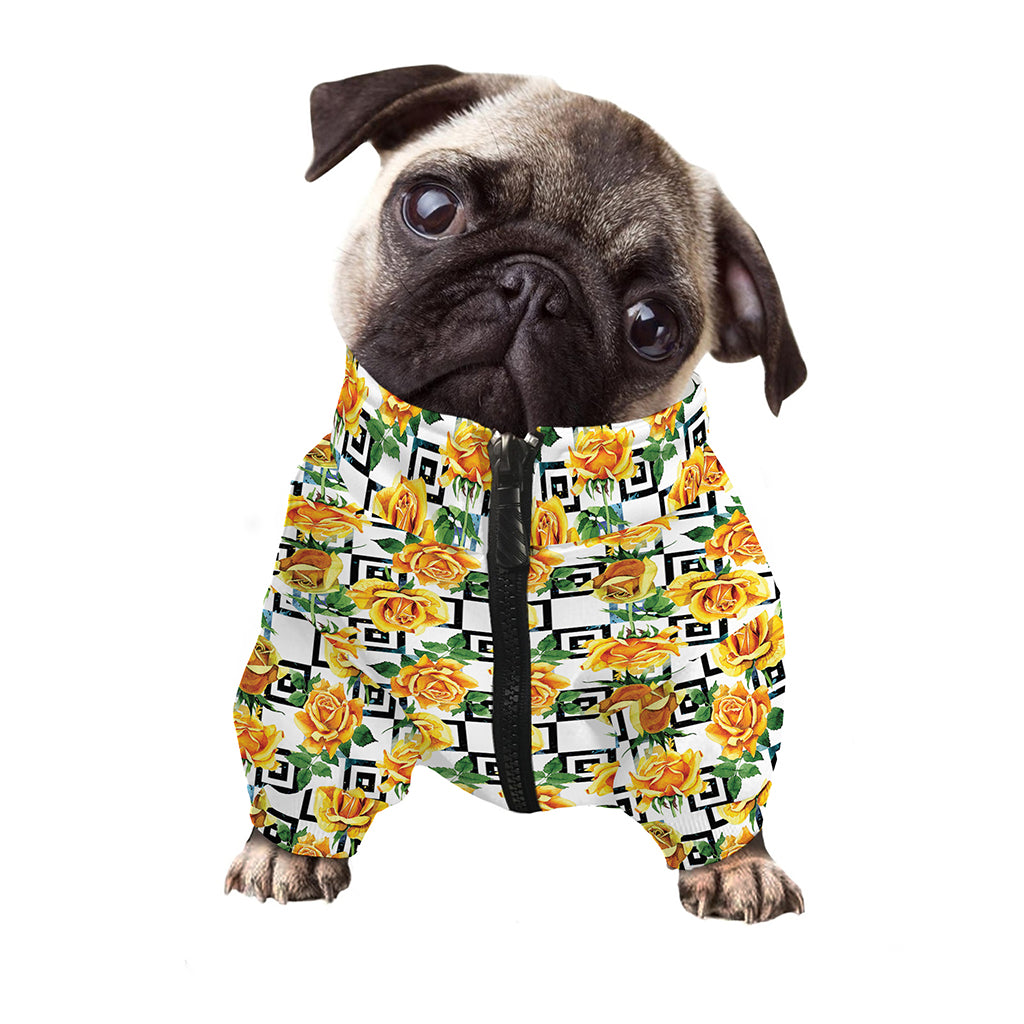 Yellow Watercolor Rose Print Dog Zip Up Jacket
