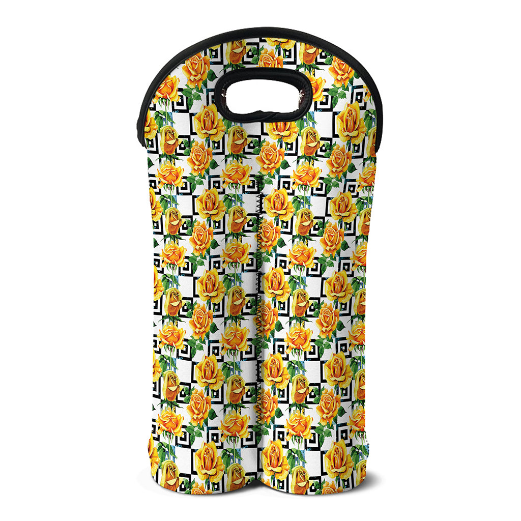 Yellow Watercolor Rose Print Double Neoprene Wine Tote