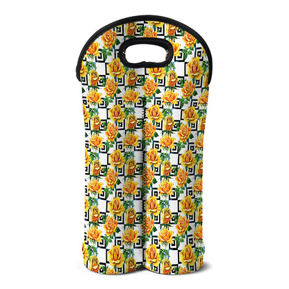 Yellow Watercolor Rose Print Double Neoprene Wine Tote