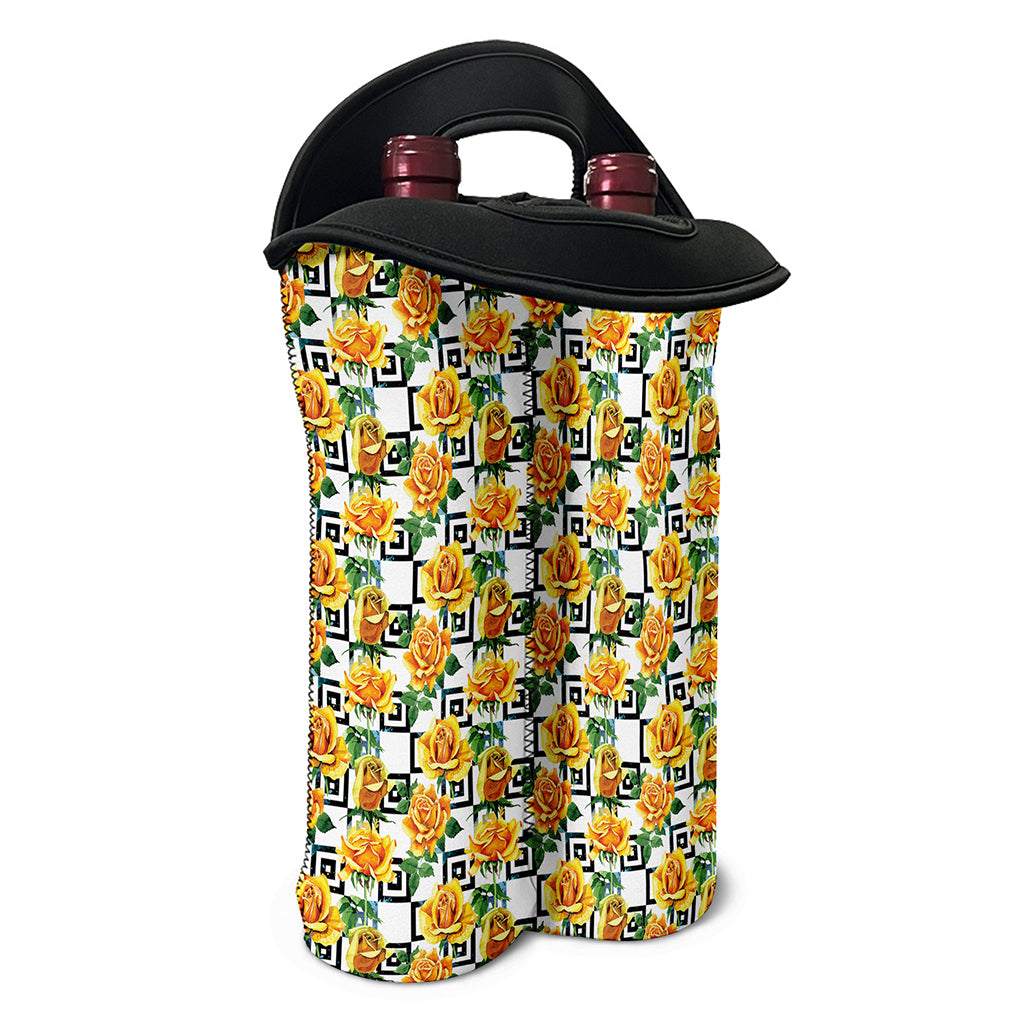 Yellow Watercolor Rose Print Double Neoprene Wine Tote