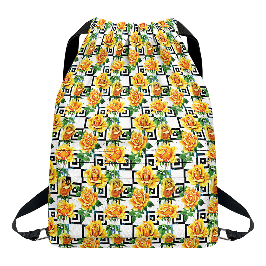 Yellow Watercolor Rose Print Drawstring Backpack