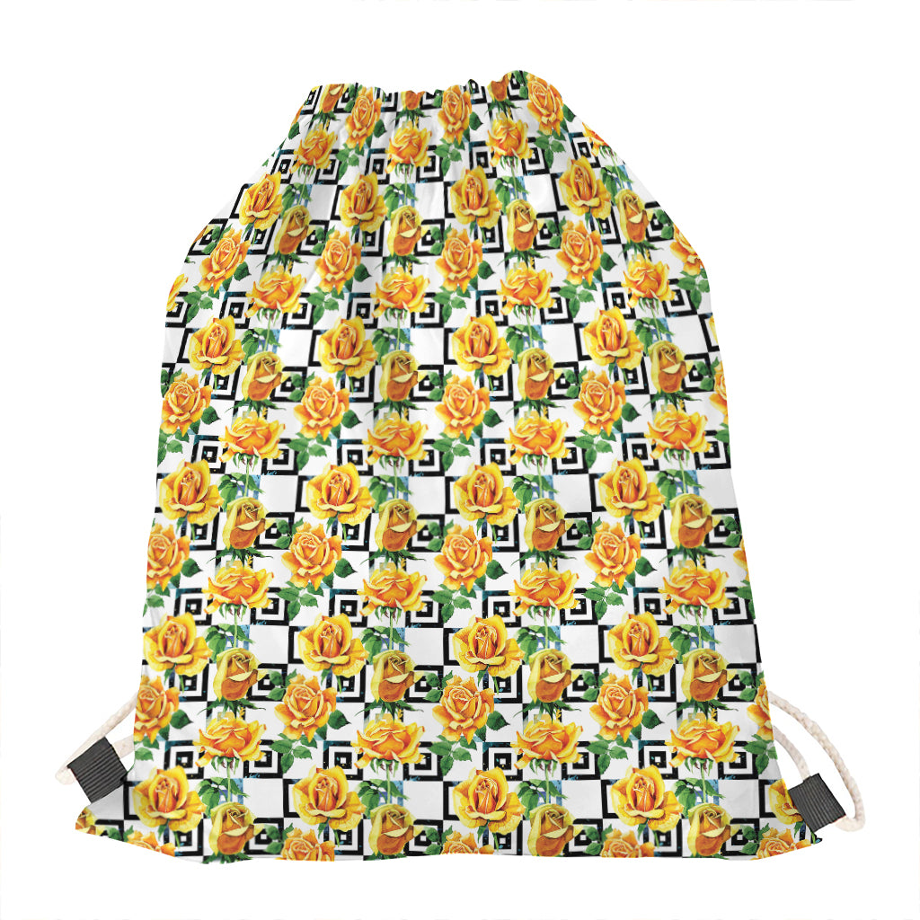 Yellow Watercolor Rose Print Drawstring Bag