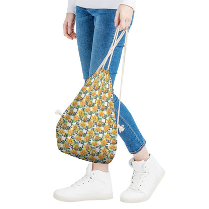 Yellow Watercolor Rose Print Drawstring Bag