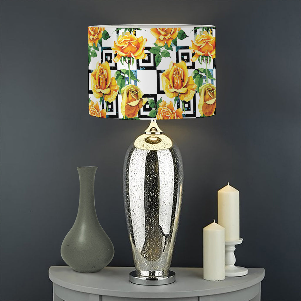 Yellow Watercolor Rose Print Drum Lamp Shade