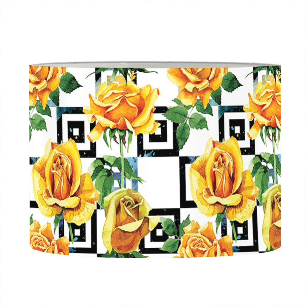 Yellow Watercolor Rose Print Drum Lamp Shade