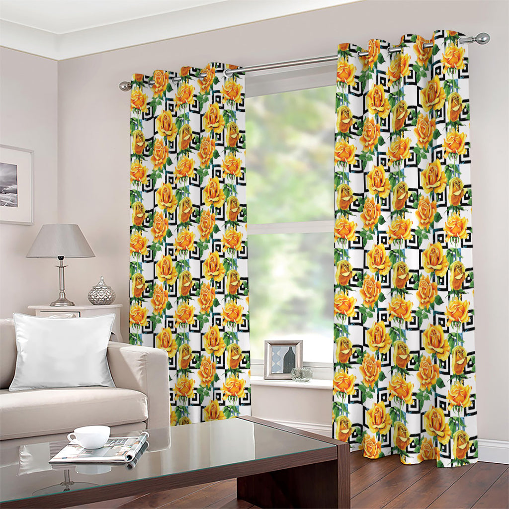 Yellow Watercolor Rose Print Extra Wide Grommet Curtains